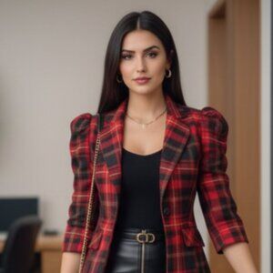 Literature Noir Red Plaid Blazer Timeless